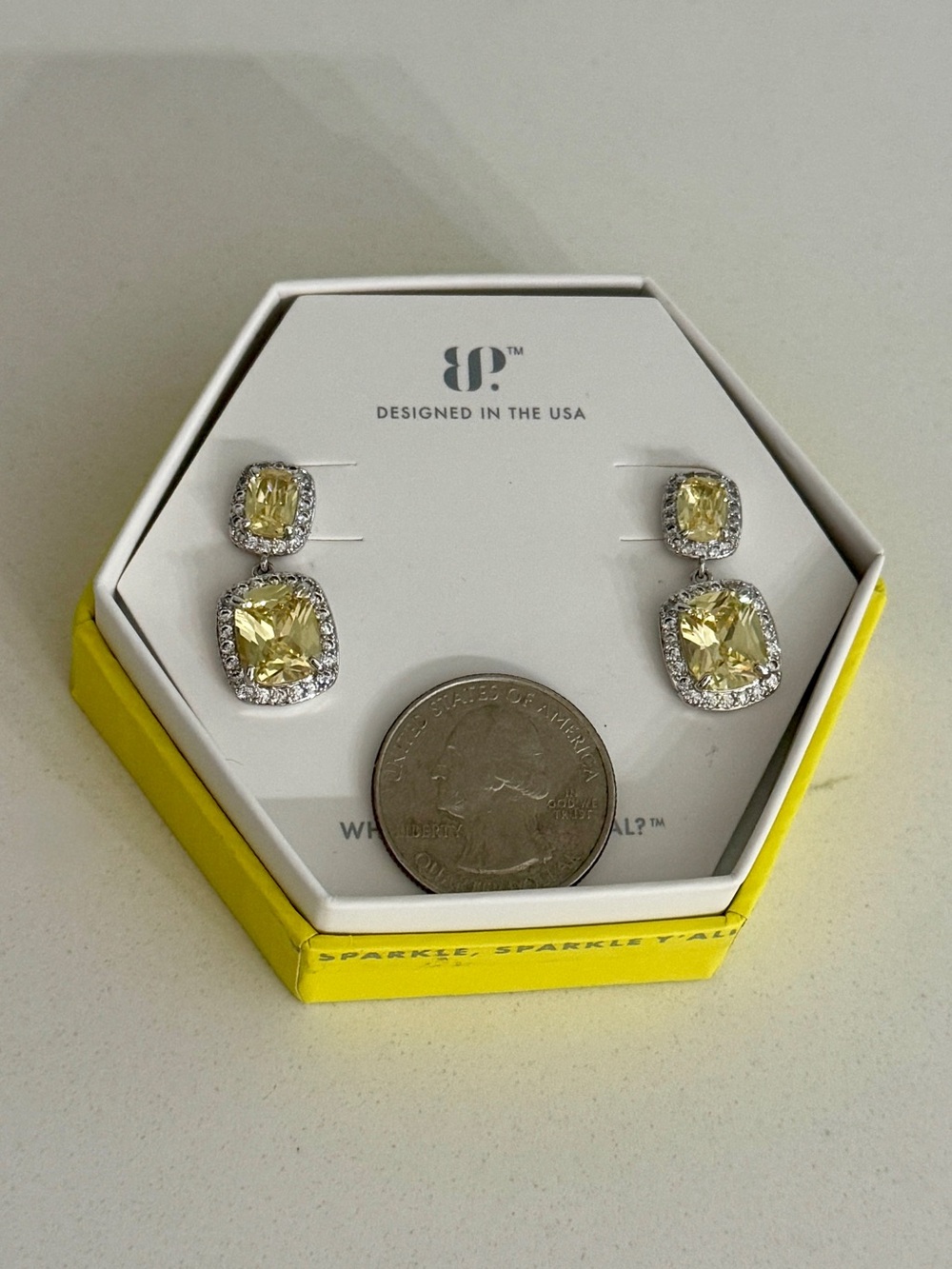 NWT Bomb Party Can't Stop Fate Lemon Cubic Zirconia Drop Earrings Rhodium Plated - Picture 3 of 10